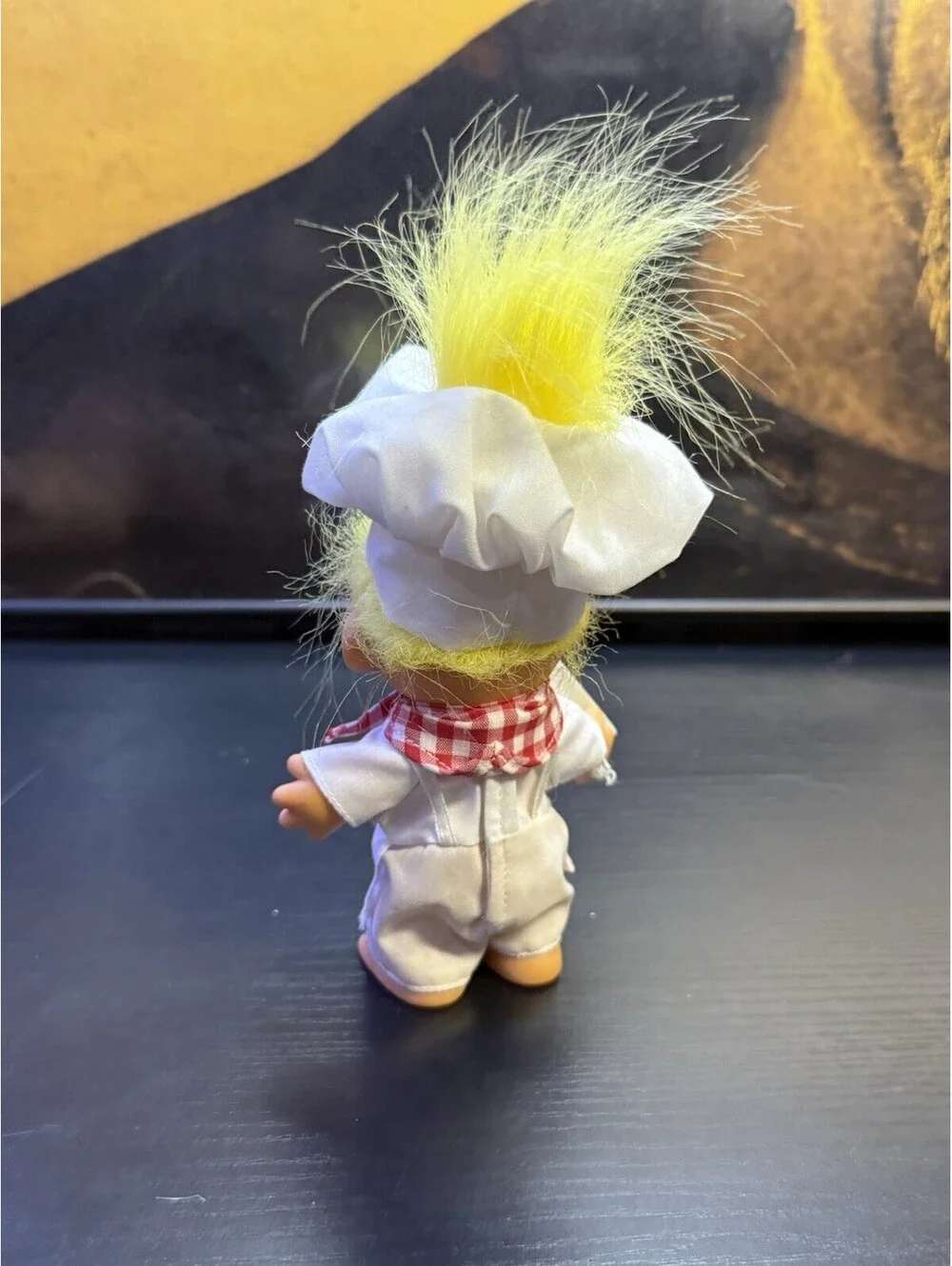 Vintage Russ Pizza Chef Troll Doll Yellow Hair White Uniform Box Item 18417
